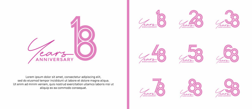 anniversary vector logo set, purple color with handwriting can be use for celebration