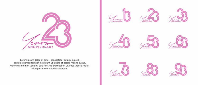 anniversary vector logo set, purple color with handwriting can be use for celebration