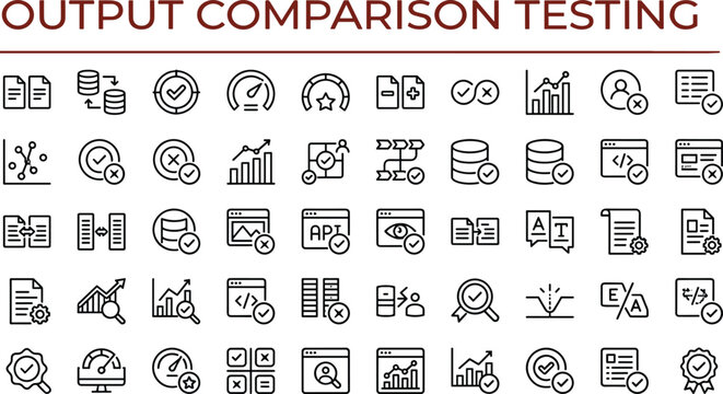Output Comparison Testing Outline Vector Icons for Performance Evaluation Validation Analytics and Quality Assurance