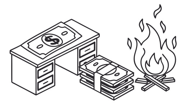 burning money on office desk.