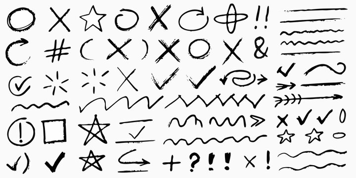 Black Handwritten Symbols And Arrows Vector Illustration Collection