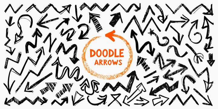 Collection Of Hand Drawn Doodle Arrows Black And White Sketch