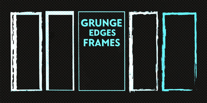 Grunge edge frames five vertical rectangles on a dark background