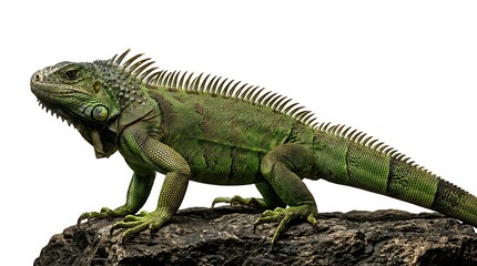 Fototapeta premium Green Iguana Resting on a Textured Rock Surface.