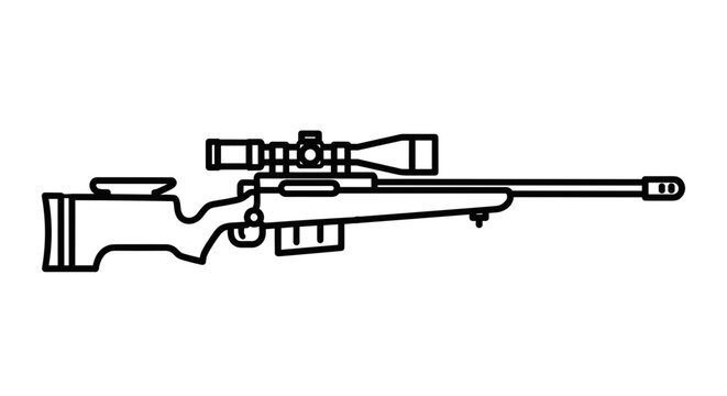 Sniper rifle with scope illustration line art.