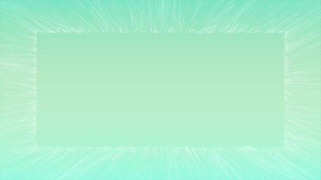 Minimalist white frame with moving lines on mint green surface 