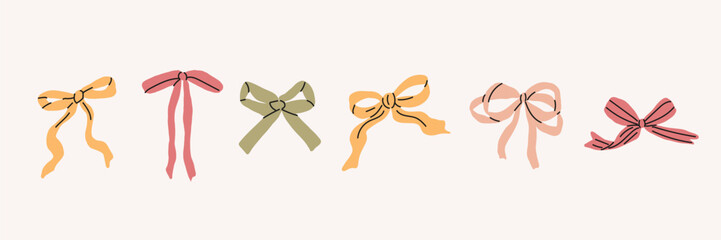 Obraz premium Flat vector doodle cartoon bows collection
