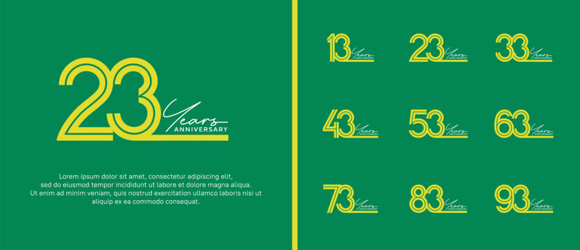 anniversary vector logo set, yellow color and white handwriting can be use for celebration