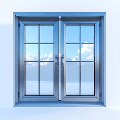Obraz premium Silver double-paned window, sky view, bright light