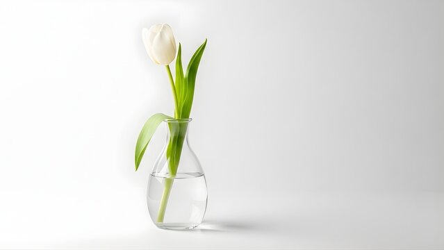 Single White Tulip on Pure Background &ndash; Contemporary Minimal Floral Composition, Soft Shadows, Premium Aesthetic for Lifestyle, Interior, and Design Use