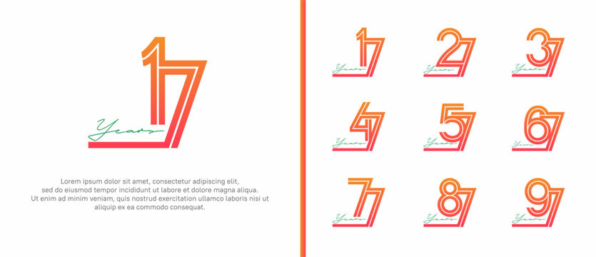 anniversary vector logo set, orange color with green handwriting can be use for celebration