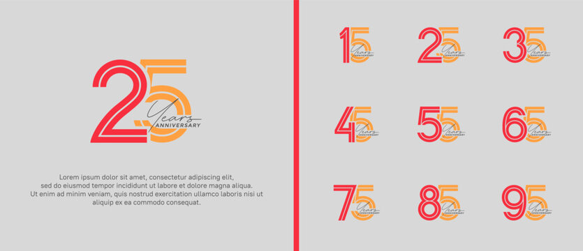 anniversary vector logo set, orange and yellow color with handwriting can be use for celebration