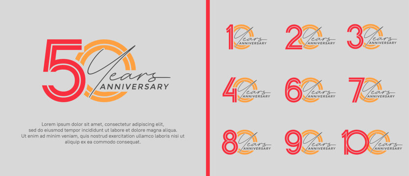 anniversary vector logo set, orange and yellow color with handwriting can be use for celebration