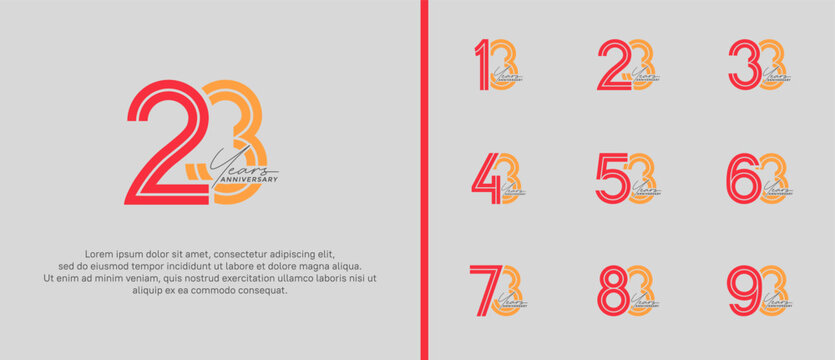 anniversary vector logo set, orange and yellow color with handwriting can be use for celebration