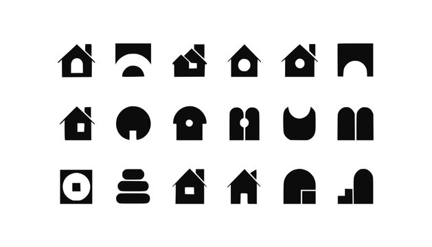 Minimalist Geometric Icons: Houses, Arches, Circles, and Abstract Shapes