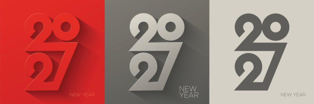 Modern 2027 Happy New Year Typography Background with Minimal Geometric Long Shadow Design