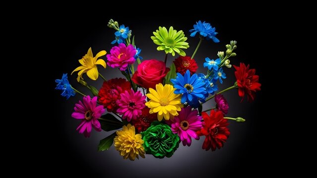 Vibrant Flowers on Black Background &ndash; Dramatic High-Contrast Floral Composition for Luxury Branding, Modern Design, and Premium Visual Content