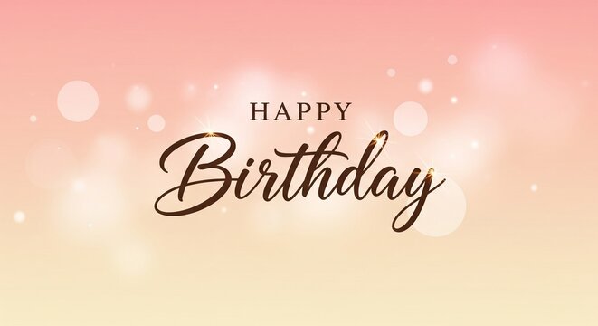 Elegant Happy Birthday greeting on soft pink and yellow bokeh background with sparkling lights for celebration banner