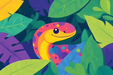 Obraz premium Vibrant digital snake slithering through a colorful abstract jungle background