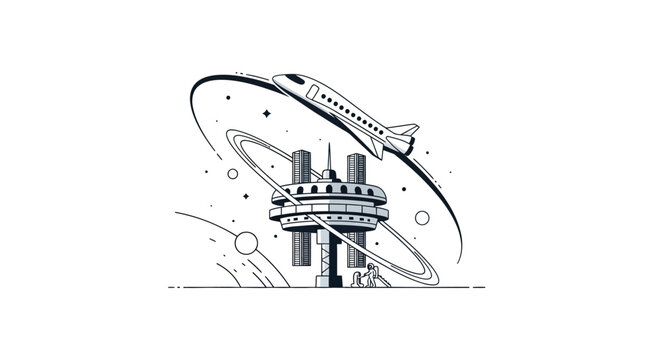 Space Shuttle Launching from City Tower.