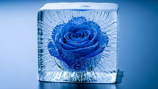 Frozen Blue Flower Encased in Ice &ndash; Artistic Floral Concept with Crystal Texture, Modern Winter Design for Creative Projects and Abstract Backgrounds