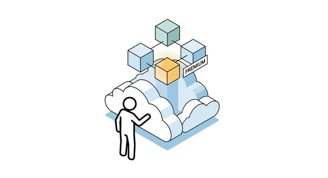 Person managing colorful cloud storage data blocks efficiently.