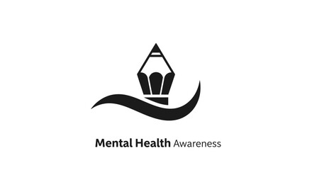 Fototapeta premium Mental Health Awareness Logo with Pencil and Brain Design.