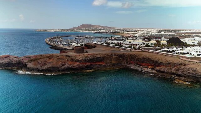 Aerial view of Castillo de las Coloradas and Marina Rubicon, Lanzarote