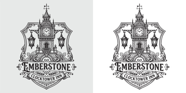 Vintage Style Emblem Logo for Emberstone Clocktower Inn