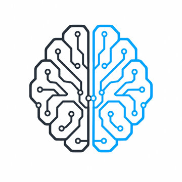 AI machine learning company logo with abstract brain circuit geometry vector mark in charcoal and cyan, artificial intelligence tech startup brand identity