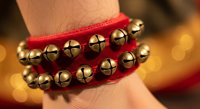 Indian classical dance anklet with golden bells on dancer ankle