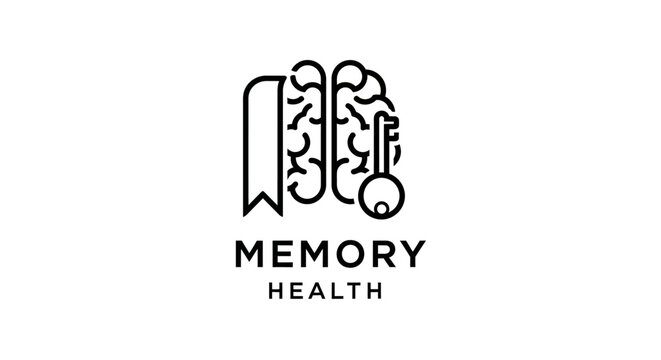 Minimalist black and white brain memory health logo design.