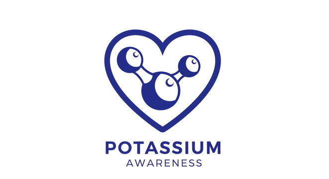 Heart shaped potassium awareness logo with molecules.