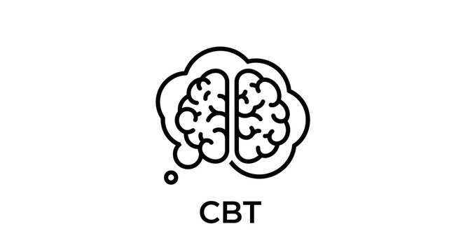 Creative illustration of brain with CBT thought bubble.