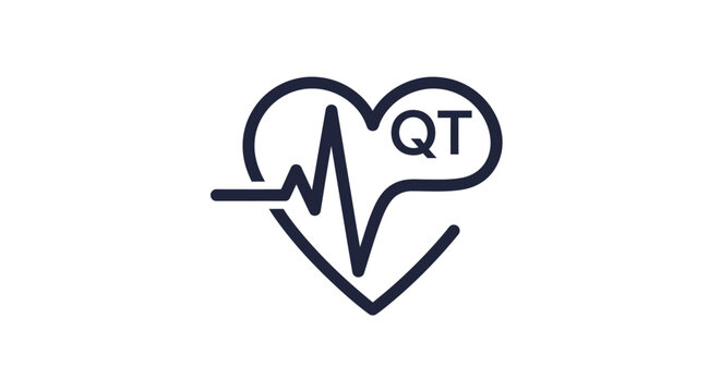 Minimalist QT Heartbeat Line Art Medical Logo Design.