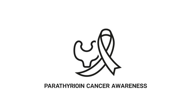 Parathyroid Cancer Awareness Ribbon and Gland Illustration.