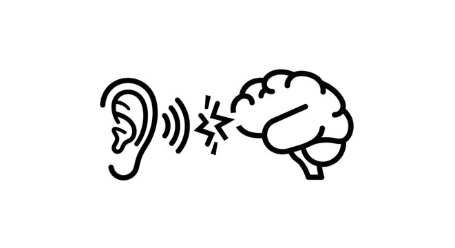 Illustrated connection between ear and human brain concept.