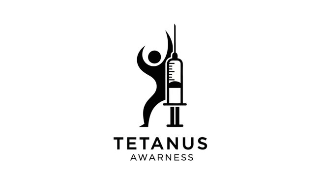 Tetanus Awareness Logo with Syringe and Human Silhouette.