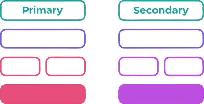 Minimal modern U I button set in teal blue and purple with used saved states UI buttons