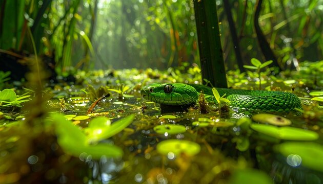 Serene forest floor with vibrant green moss and ferns.