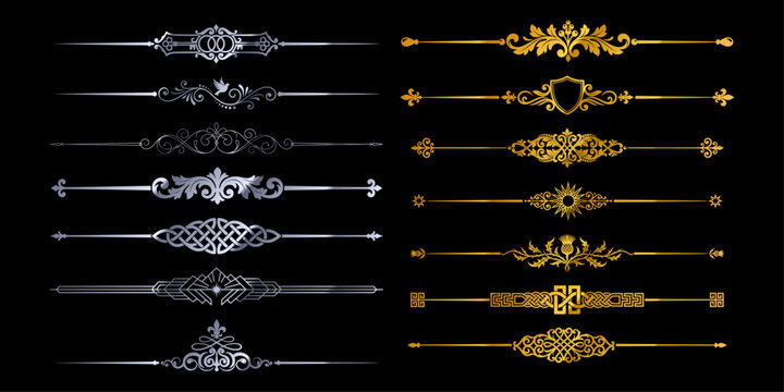Dividers display luxurious metallic scrollwork and intricate royal patterns set against a deep black background.