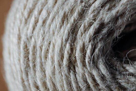 Close-Up of Natural Twisted Jute Rope for Craft and Decoration Use
