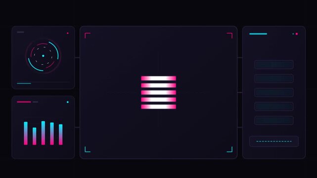 Futuristic digital hud interface with glowing data panels and charts