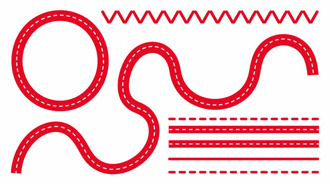 The illustration depicts various red dashed lines and roads on a white background.