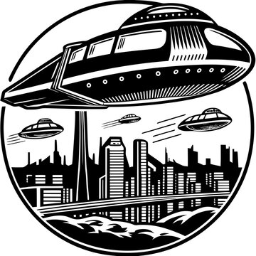 Flying Car Above Futuristic Megacity