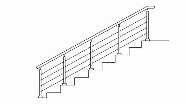 Modern metal staircase railing vector illustration, minimalist stainless steel handrail design, architectural stairs balustrade outline for interior construction