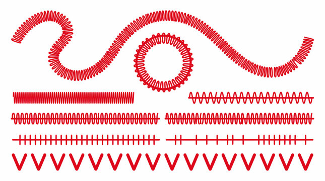 Graphic designer creates various red patterns and shapes for illustrations.