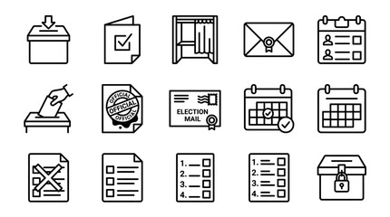 Fototapeta premium Set of election and voting process outline icons.