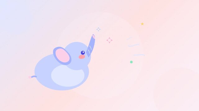 Little blue elephant blowing colorful shapes from its trunk