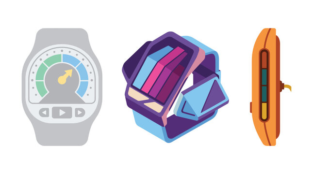 Smart fitness watch with heart rate monitor and activity tracking interface vector design.